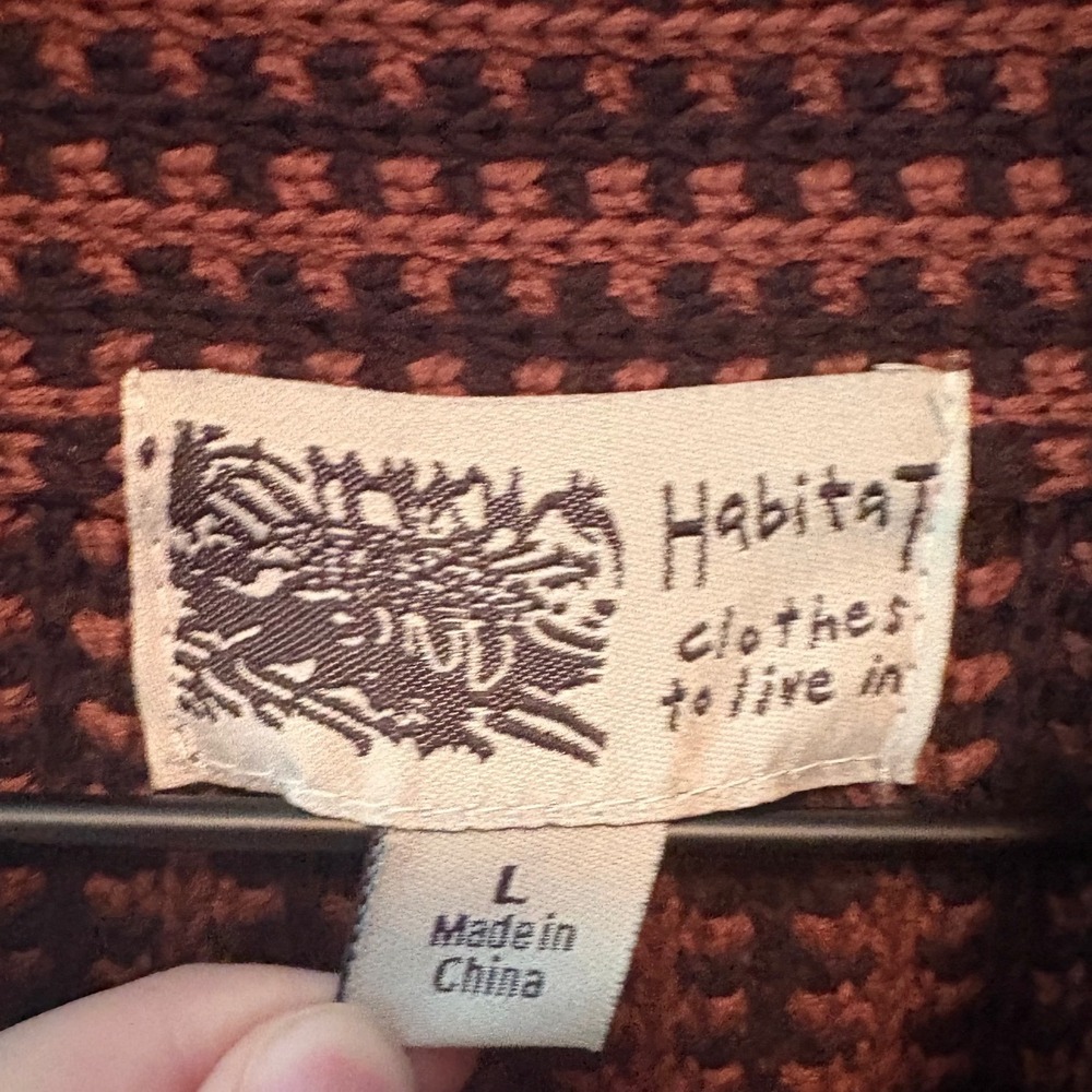 Habitat Womens Large Brown Cotton Houndstooth Cardigan Sweater - Picture 6 of 6